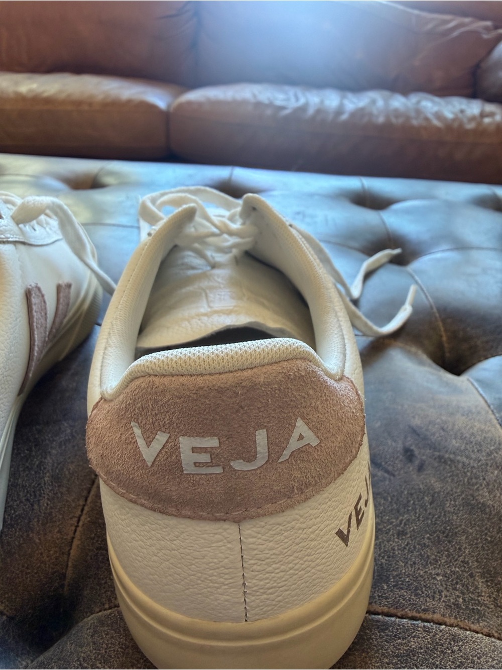 Veja Campo Leather Sneakers in White with Blush Accents size 8 - Picture 3 of 9